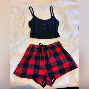 Plaid Black and Red Sleepwear Set Small